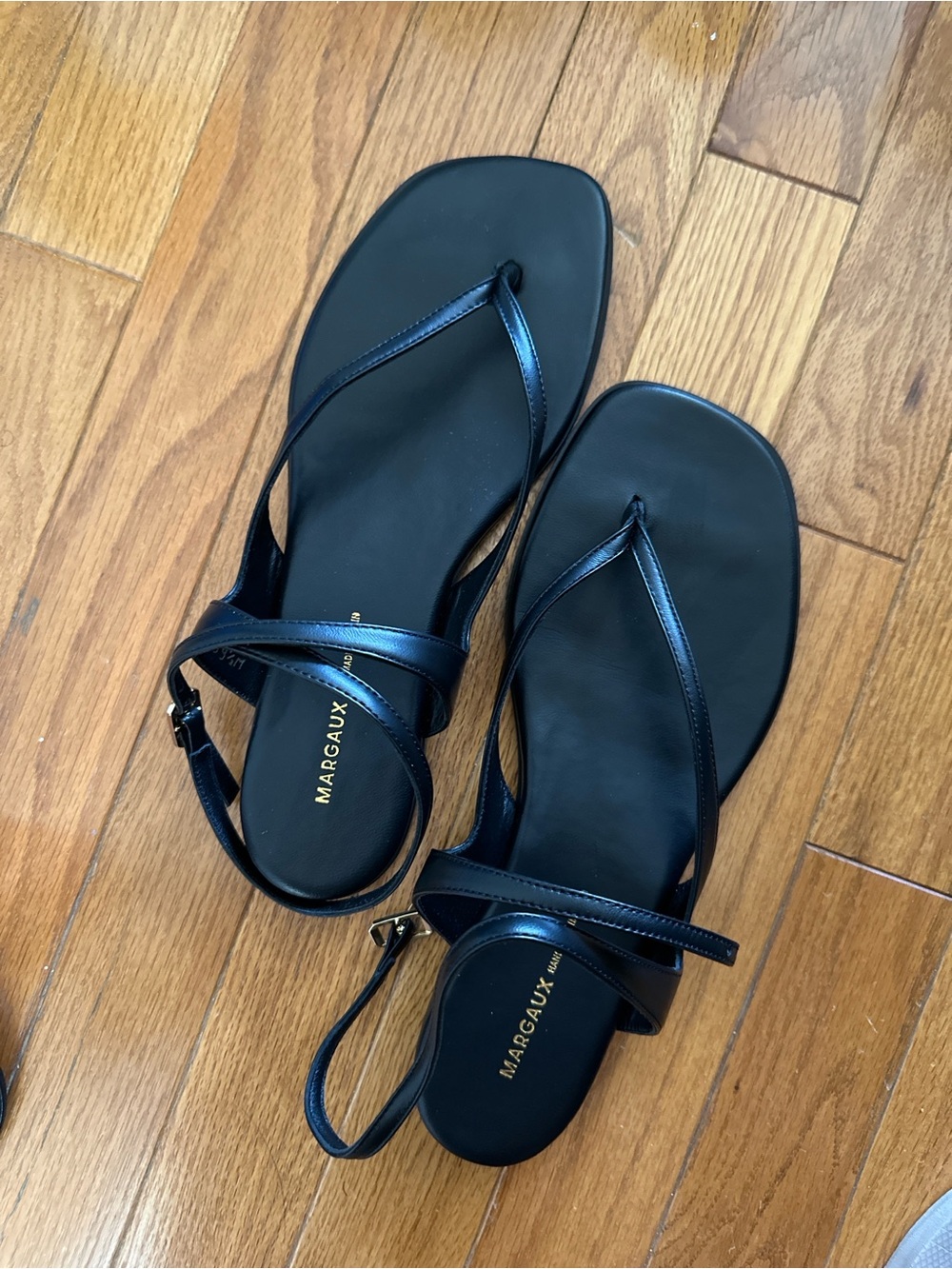 Margaux Black Leather Palermo Thong Sandals